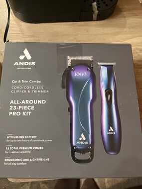 Andis Envy Iridescent Purple and Blue Cord/Cordless Clipper & Trimmer Kit